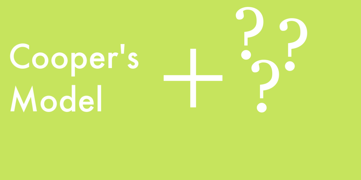 The image says 'Cooper's Model,' followed by a plus-sign symbol and then question marks. This is intended to symbolize the focus of the linked page, which centers on my changes to Cooper's Model