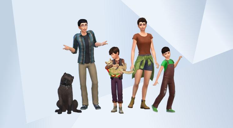 This image portrays my made up sim family, which includes myself, my husband, our cat, and three imaginary members--a dog and two children